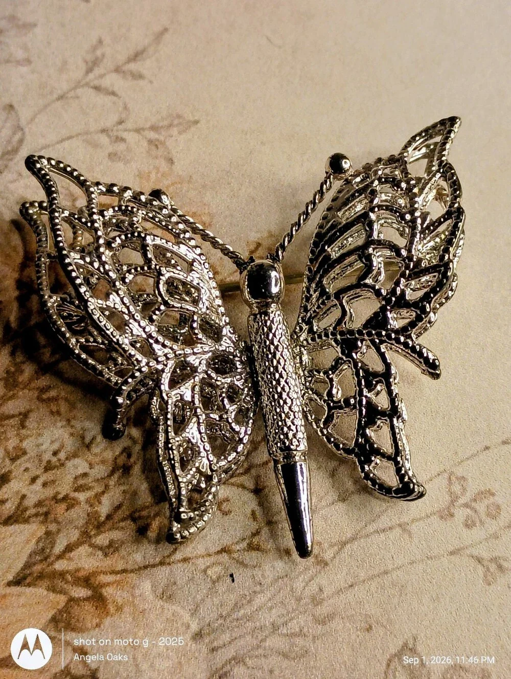 Vintage Monet Silver Tone Filigree Butterfly Brooch